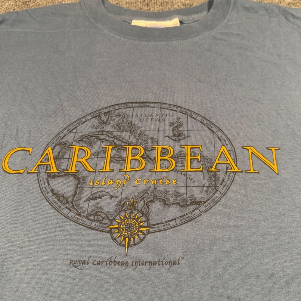 Vintage Royal Caribbean International Cruise Blue T-Shirt Mens 2XL Map Cotton